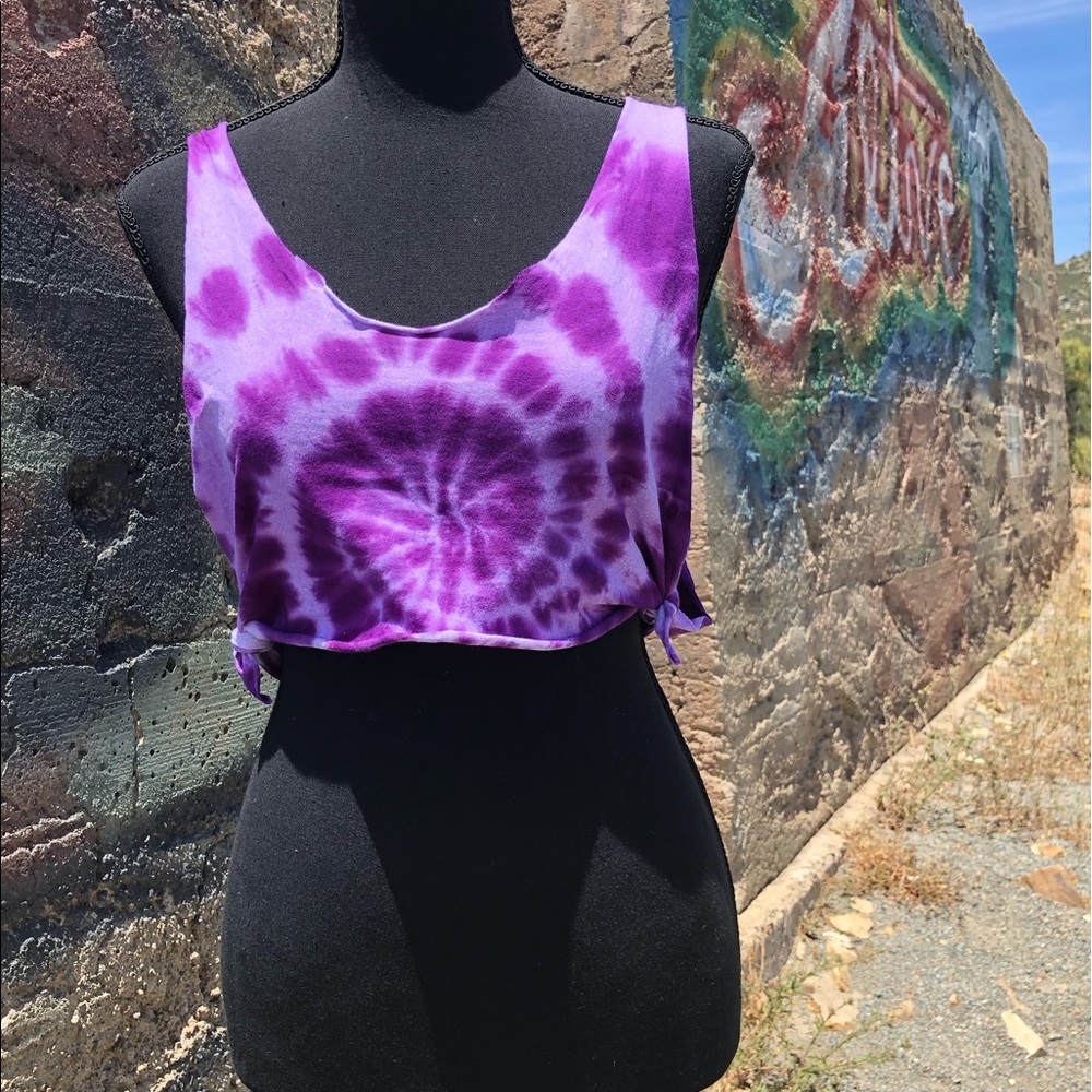 Hand Dyed Purple Tie Dye Reworked Crop Top Small